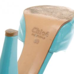 Pre Owned Chloe Blue Patent Peep Toe D'orsay Pumps Size 39