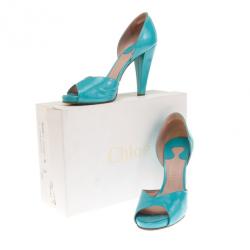Pre Owned Chloe Blue Patent Peep Toe D'orsay Pumps Size 39