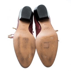 Pre Owned Chloe Maroon Studded Leather Susanna Buckle Detail Ankle Boots Size 40.5