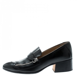 Pre Owned Chloe Black Leather Iumi Block Heel Pumps Size 37.5