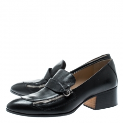 Pre Owned Chloe Black Leather Iumi Block Heel Pumps Size 37.5