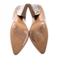 Pre Owned Chloe Beige Leather And Python Block Heel Pumps Size 37.5