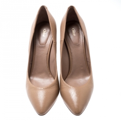 Pre Owned Chloe Beige Leather And Python Block Heel Pumps Size 37.5