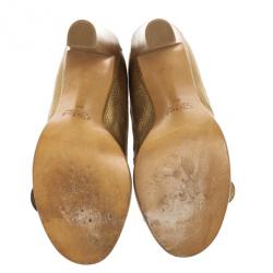 Pre Owned Chloe Gold Leather Buckle Open Toe Pumps Size 38