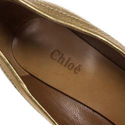 Pre Owned Chloe Gold Leather Buckle Open Toe Pumps Size 38