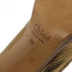 Pre Owned Chloe Gold Leather Buckle Open Toe Pumps Size 38