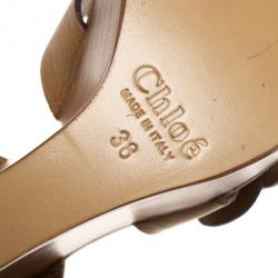 Pre Owned Chloe Brown Leather Ankle Strap Wooden Wedges Size 38