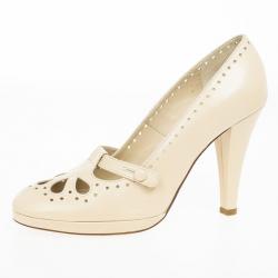 Pre Owned Chloe Cream Leather Cutout Pumps Size 37.5