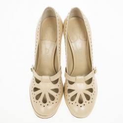 Pre Owned Chloe Cream Leather Cutout Pumps Size 37.5