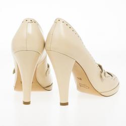 Pre Owned Chloe Cream Leather Cutout Pumps Size 37.5