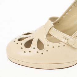 Pre Owned Chloe Cream Leather Cutout Pumps Size 37.5