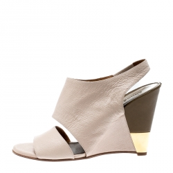 Pre Owned Chloe Beige Leather Estel Peep Toe Slingback Wedges Size 38