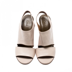 Pre Owned Chloe Beige Leather Estel Peep Toe Slingback Wedges Size 38