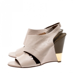 Pre Owned Chloe Beige Leather Estel Peep Toe Slingback Wedges Size 38