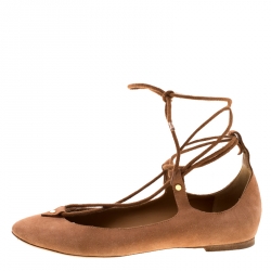 Pre Owned Chloe Beige Suede Foster Lace-up Ballet Flats Size 38