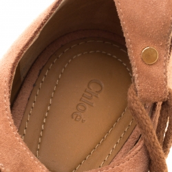 Pre Owned Chloe Beige Suede Foster Lace-up Ballet Flats Size 38