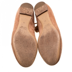 Pre Owned Chloe Beige Suede Foster Lace-up Ballet Flats Size 38