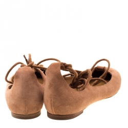Pre Owned Chloe Beige Suede Foster Lace-up Ballet Flats Size 38