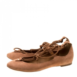 Pre Owned Chloe Beige Suede Foster Lace-up Ballet Flats Size 38