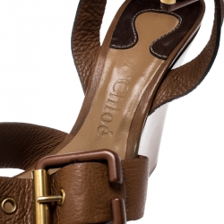 Pre Owned Chloe Brown Leather Ankle Strap Wedges Platform Sandals Size 36