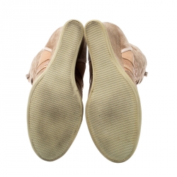 Pre Owned Chloe Pink Suede And Leather Lace Up Wedge Ankle Boots Size 40