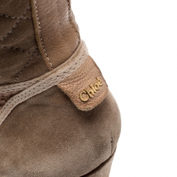 Pre Owned Chloe Pink Suede And Leather Lace Up Wedge Ankle Boots Size 40