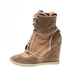 Pre Owned Chloe Pink Suede And Leather Lace Up Wedge Ankle Boots Size 40