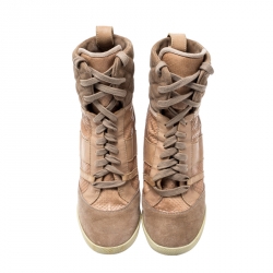 Pre Owned Chloe Pink Suede And Leather Lace Up Wedge Ankle Boots Size 40