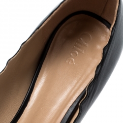 Pre Owned  Chloe Black Leather Lauren Scallop Trim Block Heel Pumps Size 38