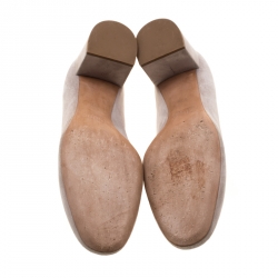 Pre Owned Chloe Light Grey Suede Lauren Scallop Trim Block Heel Pumps Size 39.5