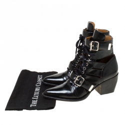 Pre Owned Chloe Black Leather Rylee Ankle Boots Size 42