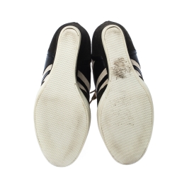 Pre Owned Chloe Black Suede Leather And Beige Canvas Wedge Ankle Boots Size 39.5