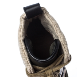 Pre Owned Chloe Black Suede Leather And Beige Canvas Wedge Ankle Boots Size 39.5