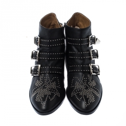 Pre Owned Chloe Black Embellished Leather Susanna Ankle Boots Size 40.5