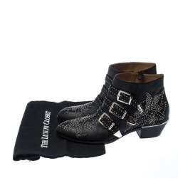 Pre Owned Chloe Black Embellished Leather Susanna Ankle Boots Size 40.5