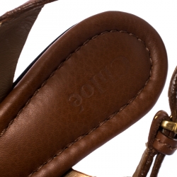 Chloe Brown Leather Ankle Strap Cork Wedge Platform Sandals Size 42