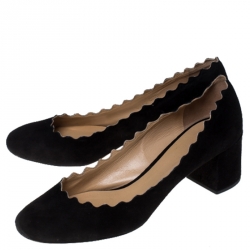 Pre Owned Chloe Black Suede Scalloped Pump Size 37.5