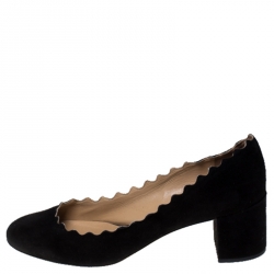 Pre Owned Chloe Black Suede Scalloped Pump Size 37.5