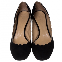 Pre Owned Chloe Black Suede Scalloped Pump Size 37.5