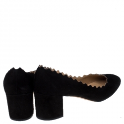 Pre Owned Chloe Black Suede Scalloped Pump Size 37.5