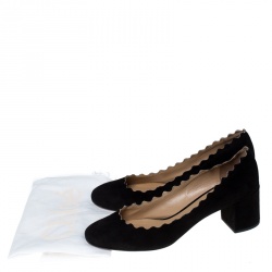 Pre Owned Chloe Black Suede Scalloped Pump Size 37.5