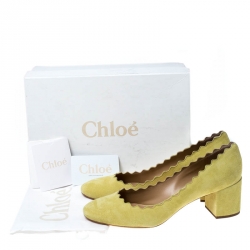 Pre Owned Chloe Yellow Suede Lauren Scalloped Pumps Size 39
