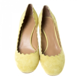 Pre Owned Chloe Yellow Suede Lauren Scalloped Pumps Size 39