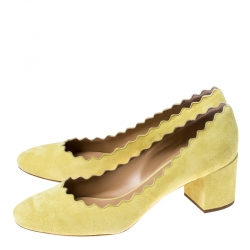 Pre Owned Chloe Yellow Suede Lauren Scalloped Pumps Size 39