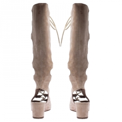 Chloé Beige Suede Gladiator Lace Up Tall Wedge Sandals Size 36