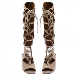 Chloé Beige Suede Gladiator Lace Up Tall Wedge Sandals Size 36