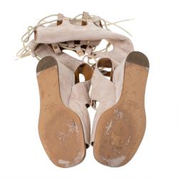 Chloé Beige Suede Gladiator Lace Up Tall Wedge Sandals Size 36