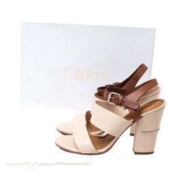 Chloe Beige/Brown Leather Ankle Strap Sandals Size 39