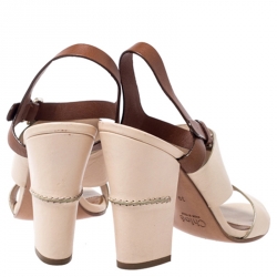 Chloe Beige/Brown Leather Ankle Strap Sandals Size 39