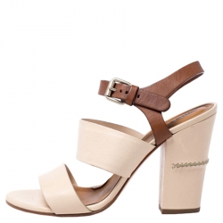 Chloe Beige/Brown Leather Ankle Strap Sandals Size 39